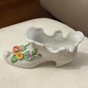 Lefton White Porcelain Shoe with Floral Accents